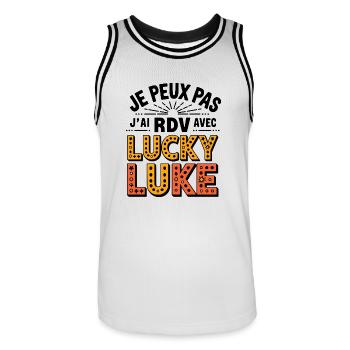 je peux pas rdv avec lucky Luke - Maillot de basket Homme - blanc/noir - Devant - AI Model Male 185 dark (185cm)