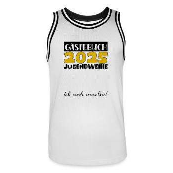 Jugendweihe 2025 Gästebuch Geschenk Mädchen Jungen - Männer Basketball-Trikot - Weiß/Schwarz - Vorne - AI Model Male 185 dark (185cm)