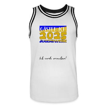 Jugendweihe 2025 Gästebuch Geschenk Mädchen Jungen - Männer Basketball-Trikot - Weiß/Schwarz - Vorne - AI Model Male 185 dark (185cm)