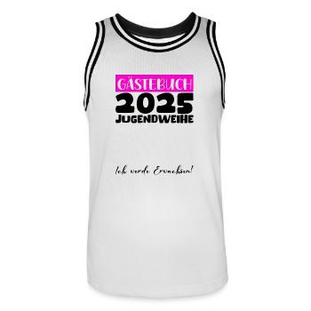 Jugendweihe 2025 Gästebuch Geschenk Mädchen Jungen - Männer Basketball-Trikot - Weiß/Schwarz - Vorne - AI Model Male 185 dark (185cm)