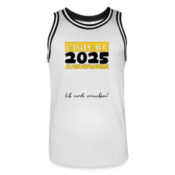 Jugendweihe 2025 Gästebuch Geschenk Mädchen Jungen - Männer Basketball-Trikot - Weiß/Schwarz - Vorne - AI Model Male 185 dark (185cm)