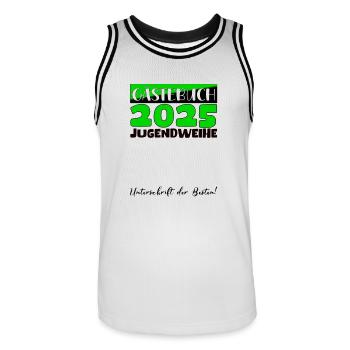 Jugendweihe 2025 Gästebuch Geschenk Mädchen Jungen - Männer Basketball-Trikot - Weiß/Schwarz - Vorne - AI Model Male 185 dark (185cm)