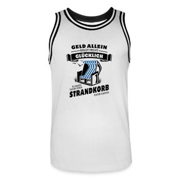 Geld allein macht nicht glücklich - Strandkorb - Männer Basketball-Trikot - Weiß/Schwarz - Vorne - AI Model Male 185 dark (185cm)