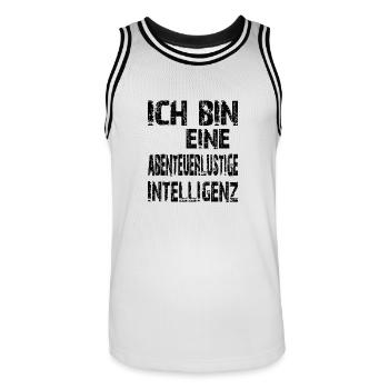 KI Spruch abenteuerlustige Intelligenz - Männer Basketball-Trikot - Weiß/Schwarz - Vorne - AI Model Male 185 dark (185cm)
