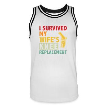 I survived my wife's knee surgery - Men's Basketball Jersey - white/black - Front - AI Model Male 185 dark (185cm)