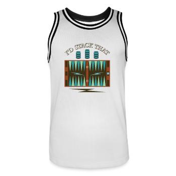Backgammon Spiel - Männer Basketball-Trikot - Weiß/Schwarz - Vorne - AI Model Male 185 dark (185cm)
