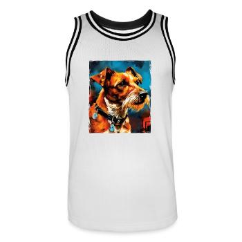 Jack Russel Terrier Hund Porträt - Männer Basketball-Trikot - Weiß/Schwarz - Vorne - AI Model Male 185 dark (185cm)