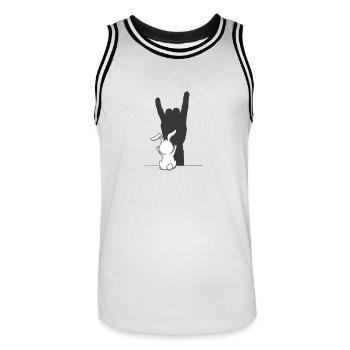 Rock Hase – Der coolste Hase im Rampenlicht - Männer Basketball-Trikot - Weiß/Schwarz - Vorne - AI Model Male 185 dark (185cm)