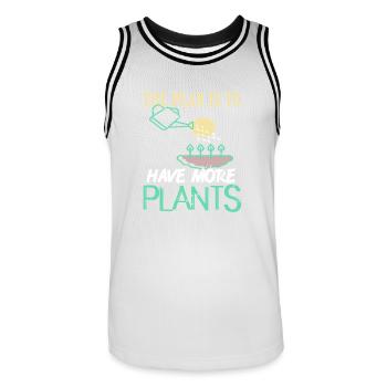 The Plan Is to Have More Plants Quote - Men's Basketball Jersey - white/black - Front - AI Model Male 185 dark (185cm)