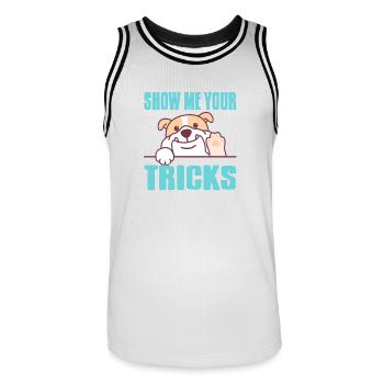 Show Me Your Tricks Cute Funny Dog Training Humor - Men's Basketball Jersey - white/black - Front - AI Model Male 185 dark (185cm)