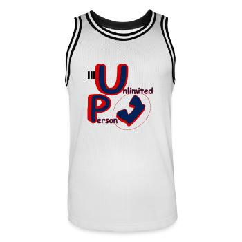 Unlimited Person Chance - Männer Basketball-Trikot - Weiß/Schwarz - Vorne - AI Model Male 185 dark (185cm)