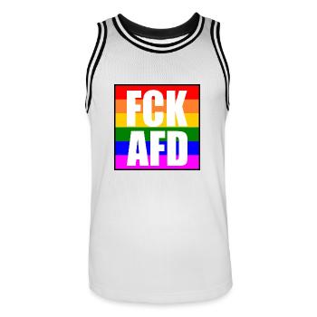 Fck afd - Men's Basketball Jersey - white/black - Front - AI Model Male 185 dark (185cm)