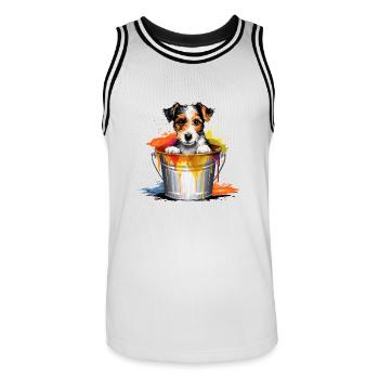 Foxterrier Hund Hunderasse - Männer Basketball-Trikot - Weiß/Schwarz - Vorne - AI Model Male 185 dark (185cm)