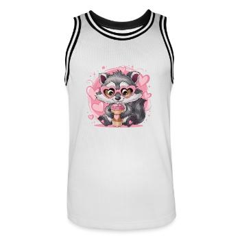 Niedlicher Waschbär Herz-Sonnenbrille Kaffee - Männer Basketball-Trikot - Weiß/Schwarz - Vorne - AI Model Male 185 dark (185cm)