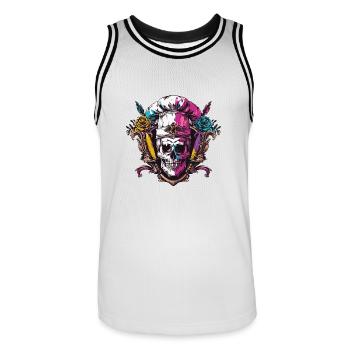 Koch Skull Skeleton Chef Crest - Men's Basketball Jersey - white/black - Front - AI Model Male 185 dark (185cm)