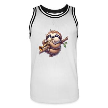 paresseux jouant de la trompette drôle musicien de dessin animé - Maillot de basket Homme - blanc/noir - Devant - AI Model Male 185 dark (185cm)