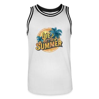 Hello Summer It's Been A Long Time für einen - Männer Basketball-Trikot - Weiß/Schwarz - Vorne - AI Model Male 185 dark (185cm)