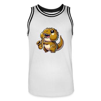 Dino T-Rex Saxophone Saxophoniste Musicien Jazz - Maillot de basket Homme - blanc/noir - Devant - AI Model Male 185 dark (185cm)