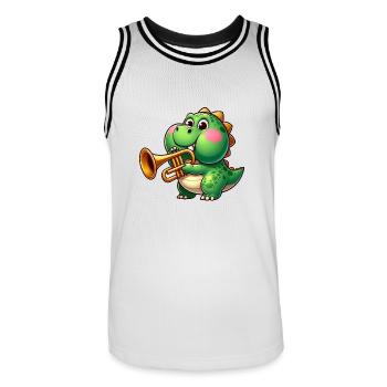 Trex épais avec trompette dessin animé dinosaure musique - Maillot de basket Homme - blanc/noir - Devant - AI Model Male 185 dark (185cm)