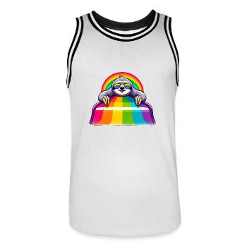 Aire de jeux arc-en-ciel de paresse de la fierté LGBTQ - Maillot de basket Homme - blanc/noir - Devant - AI Model Male 185 dark (185cm)