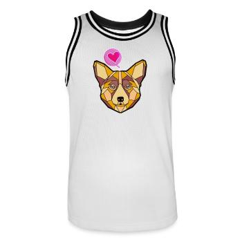Chien géométrique au cœur - Maillot de basket Homme - blanc/noir - Devant - AI Model Male 185 dark (185cm)