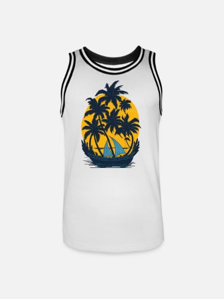 Sunset on the palm boat - Men's Basketball Jersey - white/black