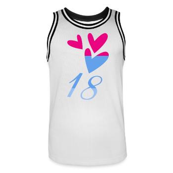 18. 18 ANS. 18e ANNIVERSAIRE. ANNIVERSAIRE 18 ANS. - Maillot de basket Homme - blanc/noir - Devant - AI Model Male 185 dark (185cm)