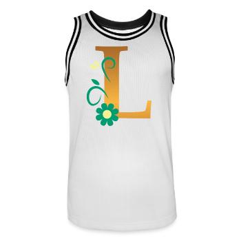 L - Men's Basketball Jersey - white/black - Front - AI Model Male 185 dark (185cm)