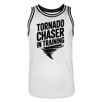 Tornado Chaser in der Ausbildung - Männer Basketball-Trikot - Weiß/Schwarz - Vorne - AI Model Male 185 dark (185cm)