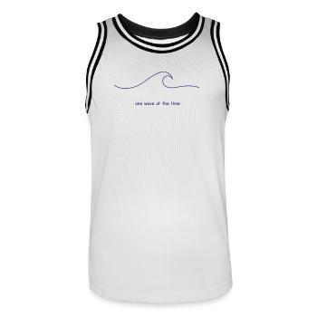 One wave at the time - Men's Basketball Jersey - white/black - Front - AI Model Male 185 dark (185cm)