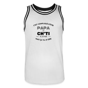 C'est compliqué d'être papa et ch'ti ça va je gère - Maillot de basket Homme - blanc/noir - Devant - AI Model Male 185 dark (185cm)