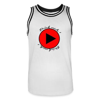 Play Button: Stylisch für Sie & Ihn! Drück mich! - Männer Basketball-Trikot - Weiß/Schwarz - Vorne - AI Model Male 185 dark (185cm)