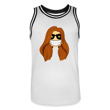 Femme brune soleil dans les yeux - Maillot de basket Homme - blanc/noir - Devant - AI Model Male 185 dark (185cm)