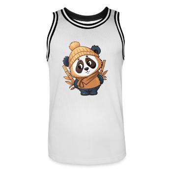 Panda mignon avec écharpe et chapeau à pompon. - Maillot de basket Homme - blanc/noir - Devant - AI Model Male 185 dark (185cm)
