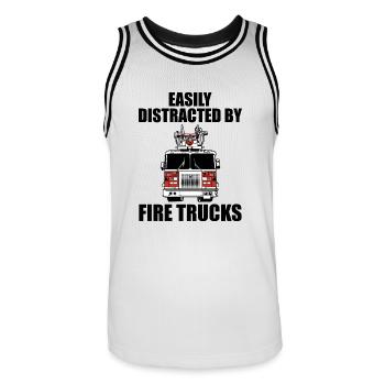 Leicht von Feuerwehrfahrzeugen abgelenkt - Männer Basketball-Trikot - Weiß/Schwarz - Vorne - AI Model Male 185 dark (185cm)