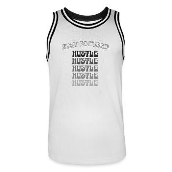 Stay Focused Hustle – Motivation im Retro-Look - Männer Basketball-Trikot - Weiß/Schwarz - Vorne - AI Model Male 185 dark (185cm)