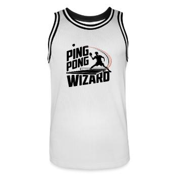 Ping Pong Wizard – Table Tennis Hobby - Men's Basketball Jersey - white/black - Front - AI Model Male 185 dark (185cm)