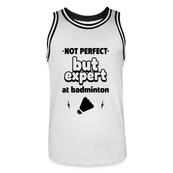 Expert en badminton - Maillot de basket Homme - blanc/noir - Devant - AI Model Male 185 dark (185cm)