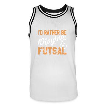 I'd Rather Be Playing Futsal Passion Sports Quote - Men's Basketball Jersey - white/black - Front - AI Model Male 185 dark (185cm)