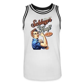 Schlager gibt Kraft - Retro-Design für Schlagerfan - Männer Basketball-Trikot - Weiß/Schwarz - Vorne - AI Model Male 185 dark (185cm)