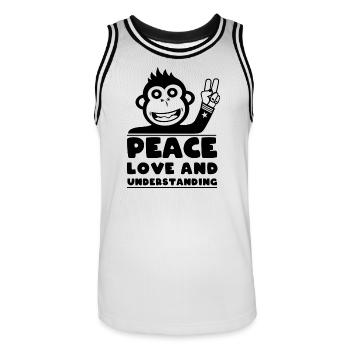 Peace love and understanding - Men's Basketball Jersey - white/black - Front - AI Model Male 185 dark (185cm)