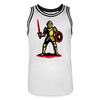 Gelber Ritter mit rotem Schwert - Männer Basketball-Trikot - Weiß/Schwarz - Vorne - AI Model Male 185 dark (185cm)