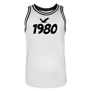 1980 Vintage Jahrgang Adler Grafik - Männer Basketball-Trikot - Weiß/Schwarz - Vorne - AI Model Male 185 dark (185cm)