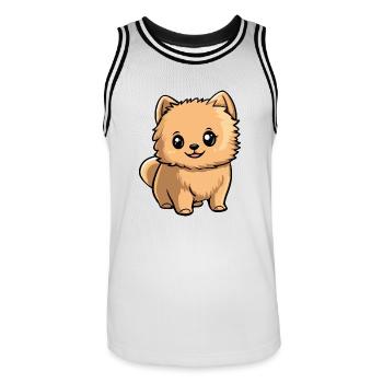 Poméranien Chien Bande Dessinée Mignon Poméranien - Maillot de basket Homme - blanc/noir - Devant - AI Model Male 185 dark (185cm)