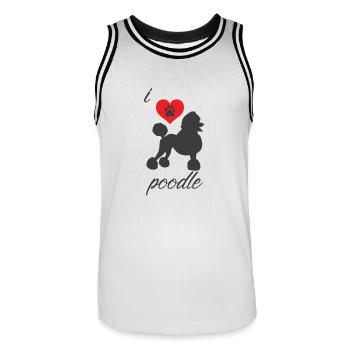 J'aime mon caniche Shirt Design cadeau - Maillot de basket Homme - blanc/noir - Devant - AI Model Male 185 dark (185cm)