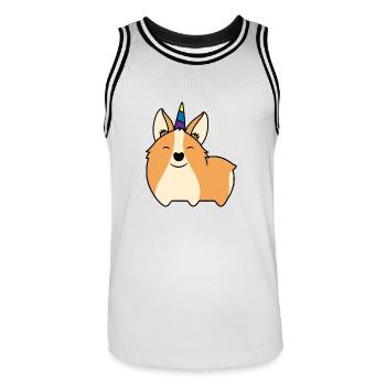 Corgi mit Einhorn - Geschenk lustig - Männer Basketball-Trikot - Weiß/Schwarz - Vorne - AI Model Male 185 dark (185cm)