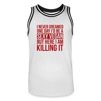 Sexy Vegan TShirt Funny Sarcastic Funny Vegetarian - Männer Basketball-Trikot - Weiß/Schwarz - Vorne - AI Model Male 185 dark (185cm)