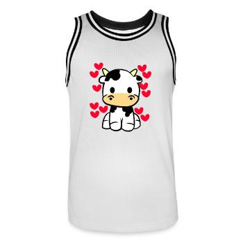 Kuh-reizendes T-Shirt - Valentinsgruß-Tagesnette Herzen - Männer Basketball-Trikot - Weiß/Schwarz - Vorne - AI Model Male 185 dark (185cm)