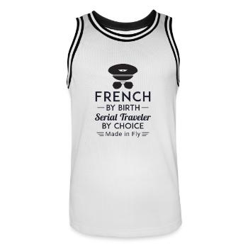 Hergestellt in der Hosenfliege - Männer Basketball-Trikot - Weiß/Schwarz - Vorne - AI Model Male 185 dark (185cm)