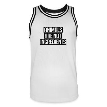 Animals are not ingredients Vegan Vegetarian - Men's Basketball Jersey - white/black - Front - AI Model Male 185 dark (185cm)